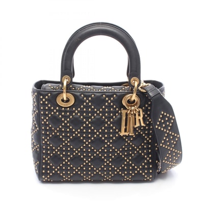 ディオール Dior LADY DIOR レディディオール スタッズ 2WAY ハンドバッグ バッグ レザー レディース ブラック系 【中古】