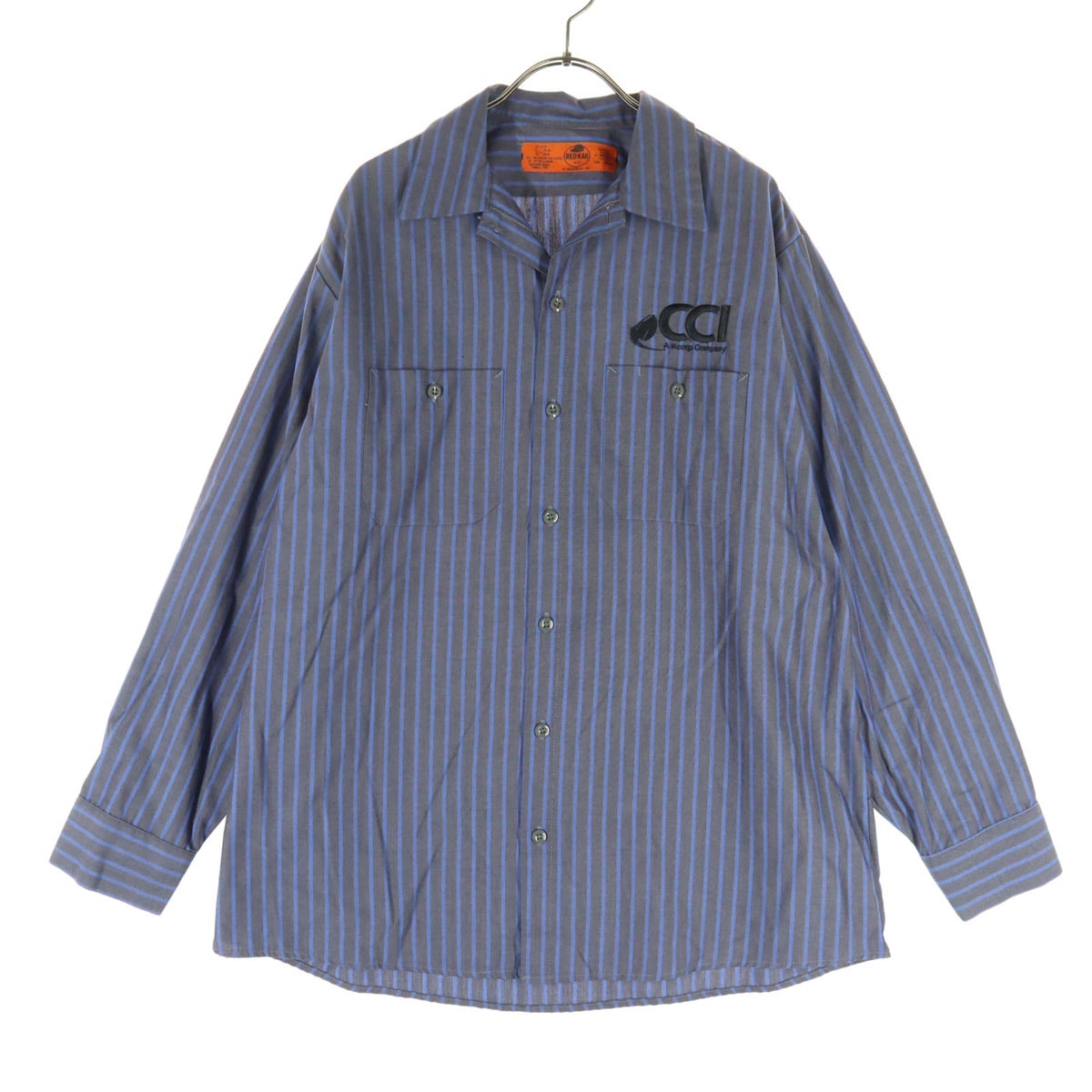 美品 RED KAP レッドキャップ ストライプ柄 長袖 ワークシャツ L ネイビー系