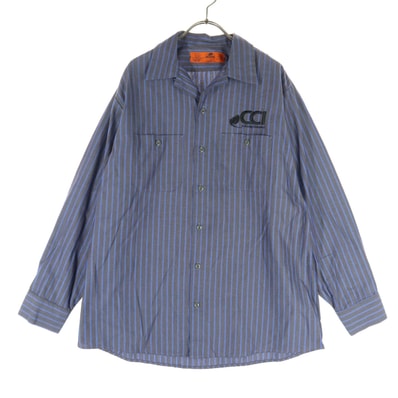 美品 RED KAP レッドキャップ ストライプ柄 長袖 ワークシャツ L ネイビー系