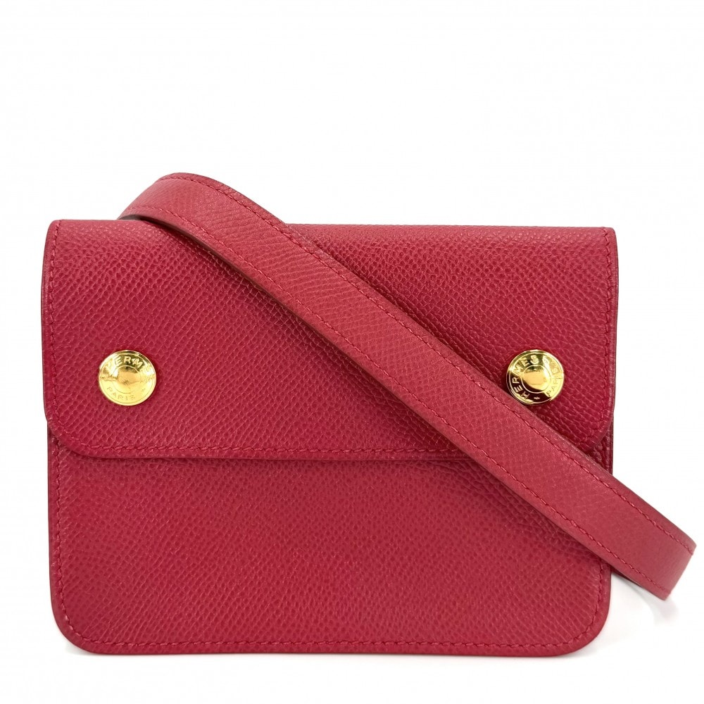 HERMES エルメス ウエストバッグ ポシェットグリーン ウエストポーチ ヴィンテージ ボディバッグ □B レザー レッド 赤 ゴールド金具 ユニセックス 1998年【中古品】