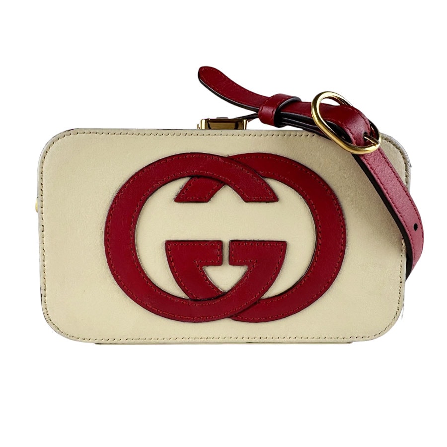 グッチ GUCCI ショルダーバッグ インターロッキングG レザー ベージュ/レッド レディース 658230【中古】 z10267