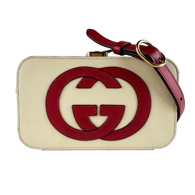 グッチ GUCCI ショルダーバッグ インターロッキングG レザー ベージュ/レッド レディース 658230【中古】 z10267