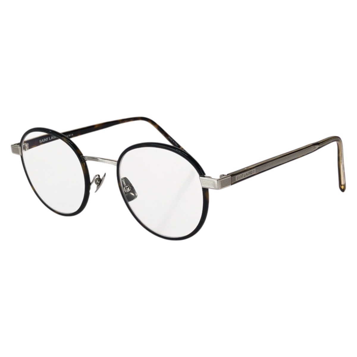 美品 SAINT LAURENT サンローラン ハバナ サイズ49□22-154 ブラウン シルバー金具 プラスチック メタル/ メガネ メガネフレームのみ 604039 【中古】