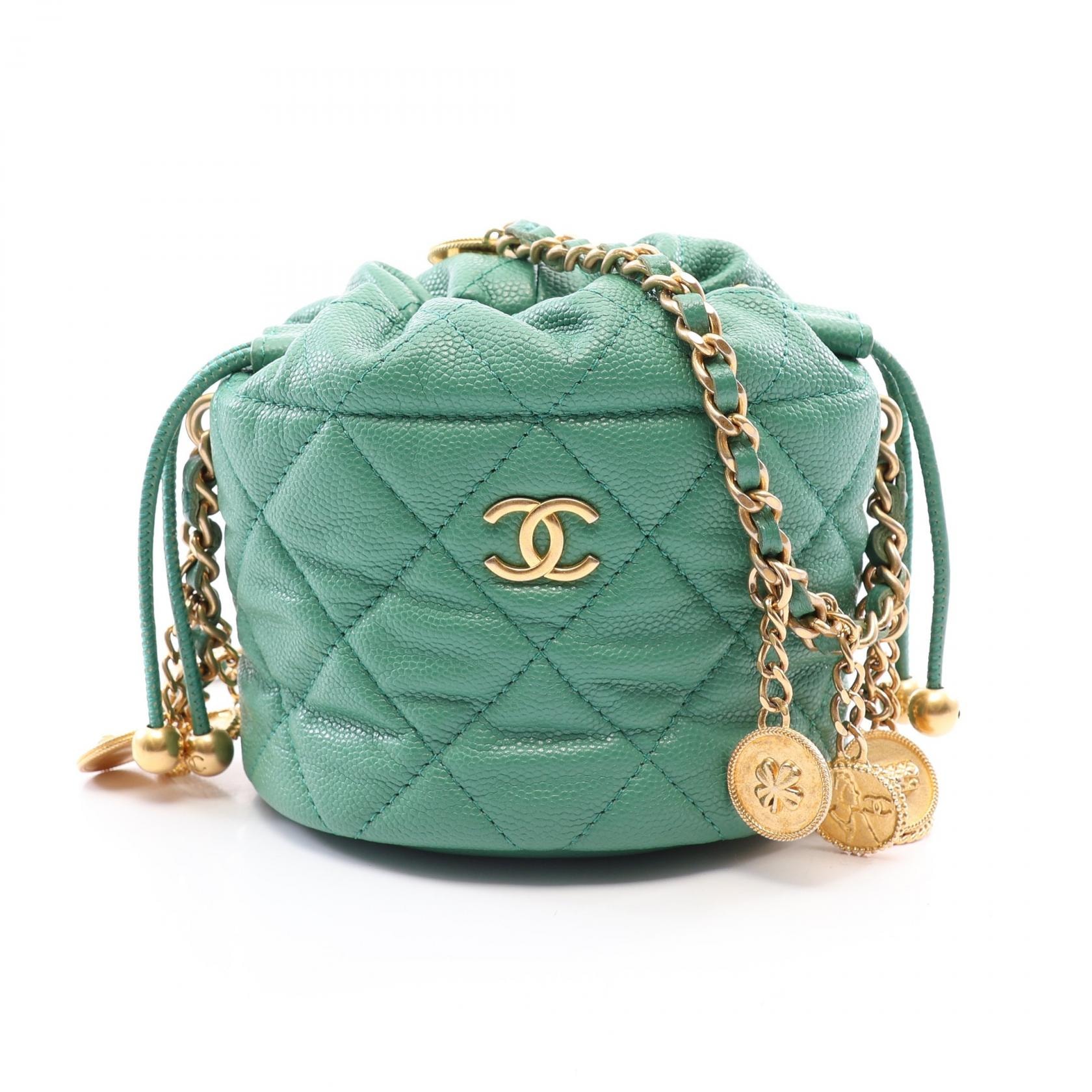 シャネル CHANEL マトラッセ ミニバケット 巾着 ショルダーバッグ バッグ キャビアスキン(グレインドカーフ) レディース グリーン系 【中古】
