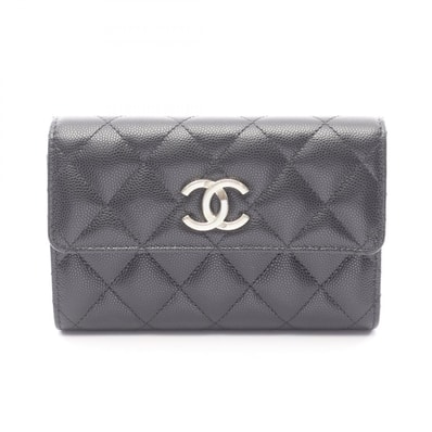 シャネル CHANEL マトラッセ 三つ折り財布 財布 キャビアスキン(グレインドカーフ) レディース ブラック系 AP3398 【中古】
