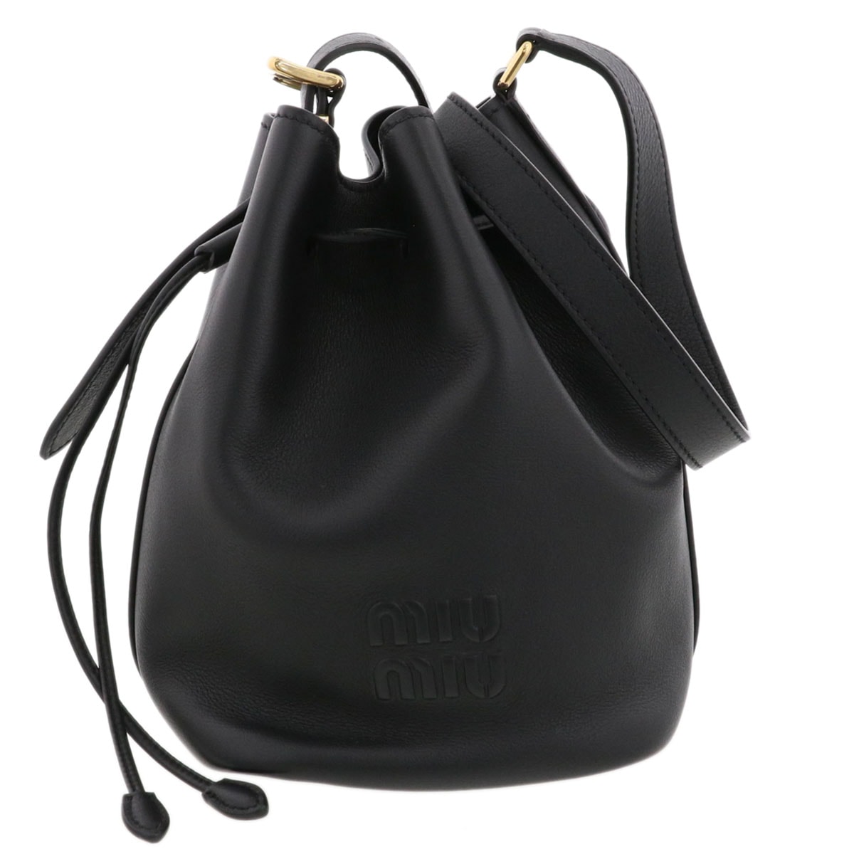 【値下げ】MIUMIU ミュウミュウ バケット バッグ ショルダーバッグ 5BE090 レザー ブラック ゴールド金具  レディース【中古】