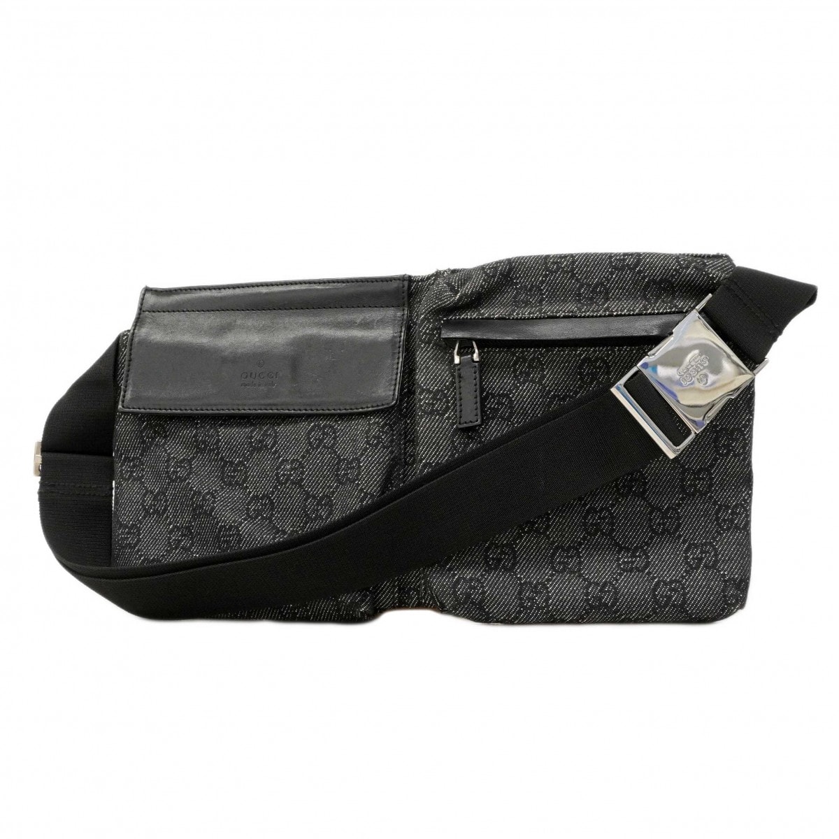 【6db2138-k】グッチ ウエストバッグ 28566 デニム ブラック シルバー金具【中古】レディース