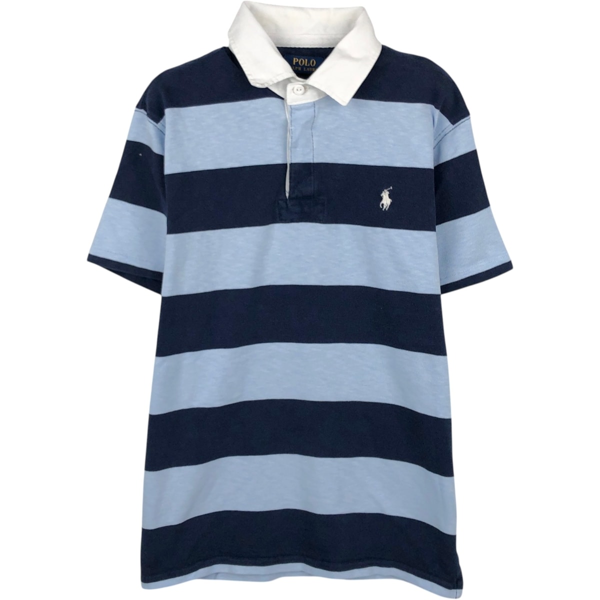 古着 ラルフローレン Ralph Lauren POLO RALPH LAUREN CUSTOM SLIM FIT ボーダー柄 半袖 ラガーシャツ メンズM相当/eaa648939