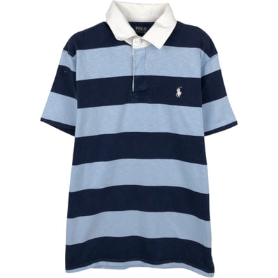 古着 ラルフローレン Ralph Lauren POLO RALPH LAUREN CUSTOM SLIM FIT ボーダー柄 半袖 ラガーシャツ メンズM相当/eaa648939