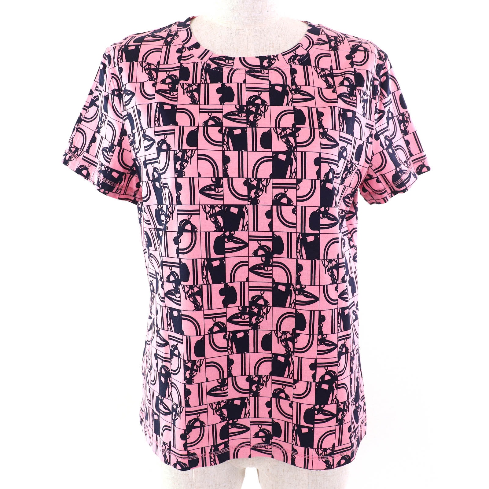 極美品 エルメス 半袖Tシャツ ピンク ネイビー レディース 40