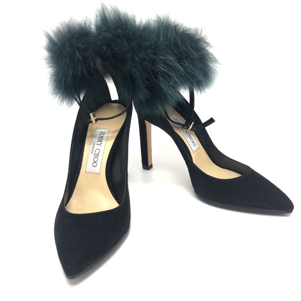 ジミーチュウ JIMMY CHOO ファー付き パンプス 靴 ヒール ハイヒール ファッション小物 パンプス スエード ブラック 未使用