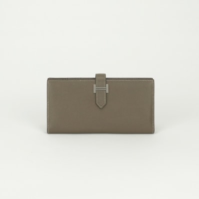 エルメス HERMES ベアンスフレ ベアン スフレ 財布 長財布 ロングウォレット エプソン エトゥープ Etoupe グレー Gray シルバー金具 ヴォーエプソン