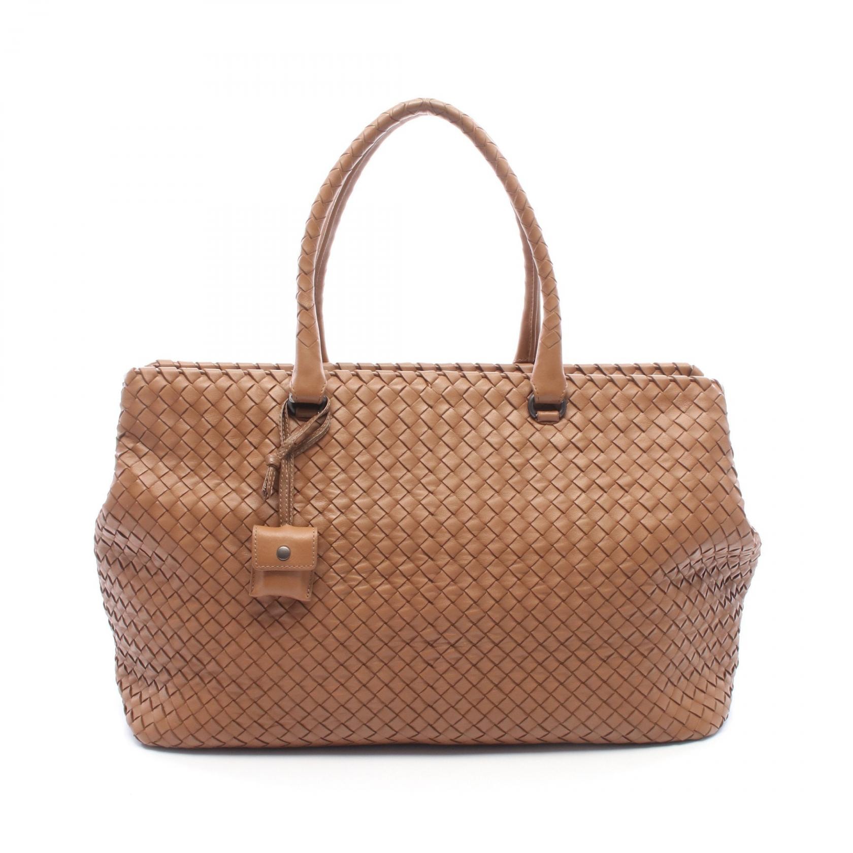 ボッテガヴェネタ BOTTEGA VENETA イントレチャート ラージ トートバッグ バッグ ラムスキン(羊革) レディース ブラウン系 【中古】