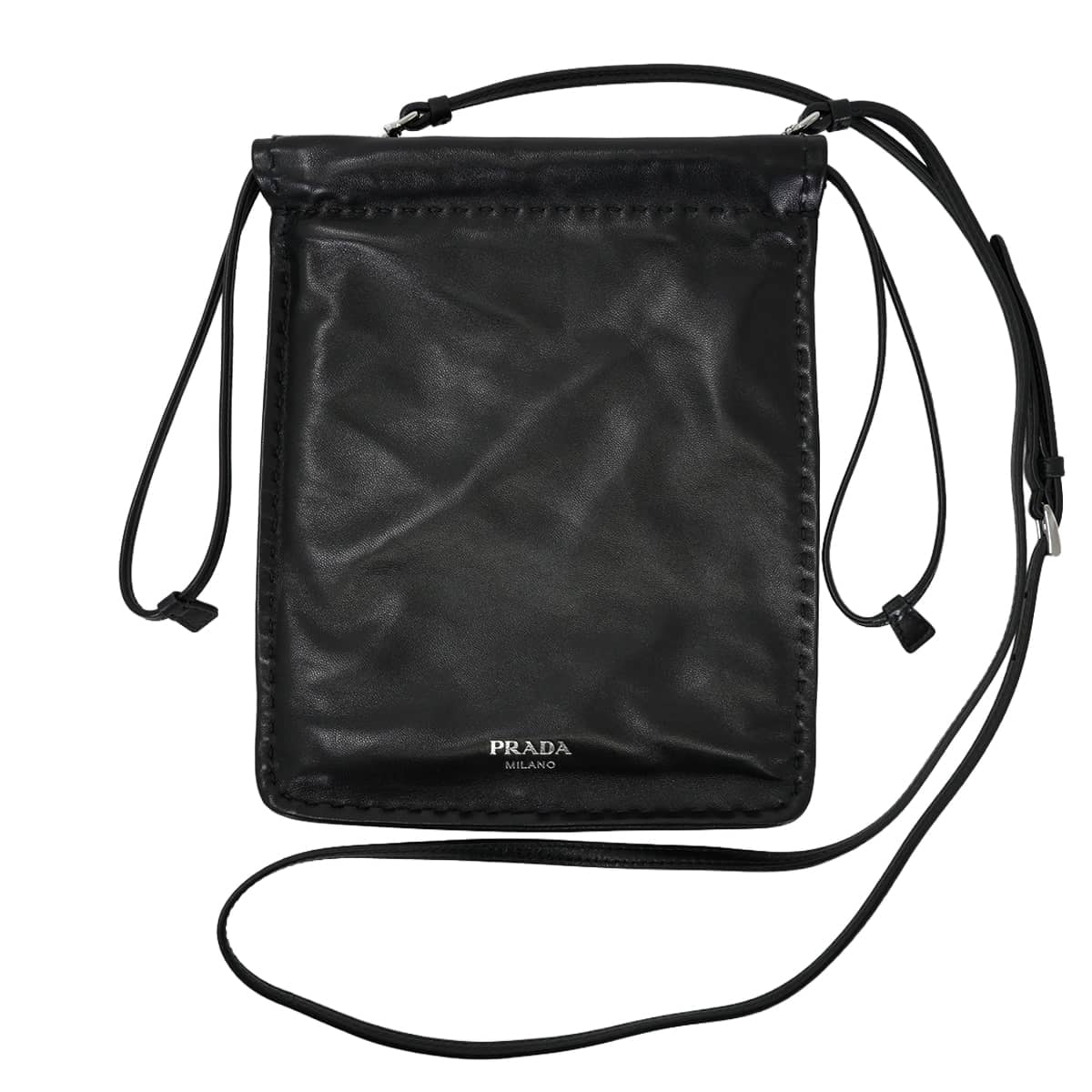 PRADA プラダ 携帯・スマホアクセサリー スマートフォンポーチ 巾着 黒 (ブラック) ナッパレザー 1ZT09Z_ZDX8_F0002 新品未使用