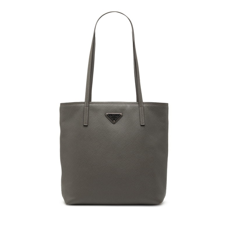 プラダ 三角ロゴプレート トートバッグ ハンドバッグ グレー サフィアーノレザー レディース PRADA 【中古】