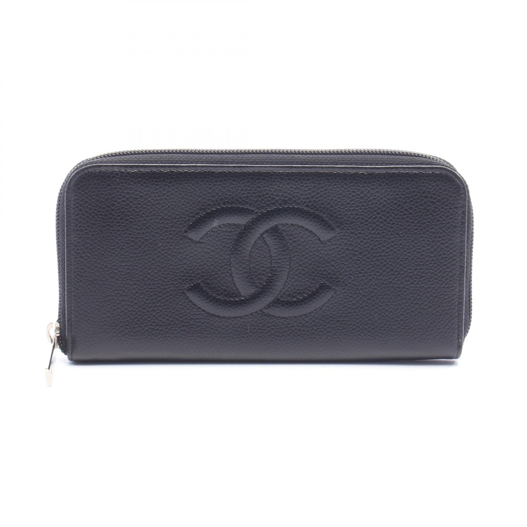 シャネル CHANEL ココマーク ラウンド長財布 財布 キャビアスキン(グレインドカーフ) レディース ブラック系 【中古】