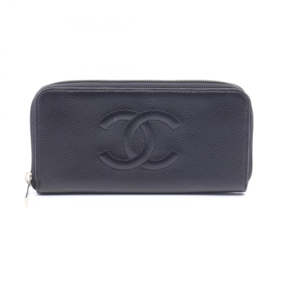 シャネル CHANEL ココマーク ラウンド長財布 財布 キャビアスキン(グレインドカーフ) レディース ブラック系 【中古】