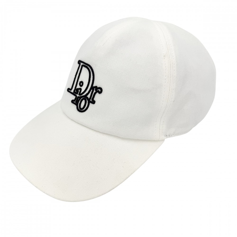 Dior ディオール 帽子 センター ディオール オブリーク ベースボールキャップ ロゴ刺繍 Lサイズ ファッションアイテム コットン ホワイト 白 メンズ【中古品】