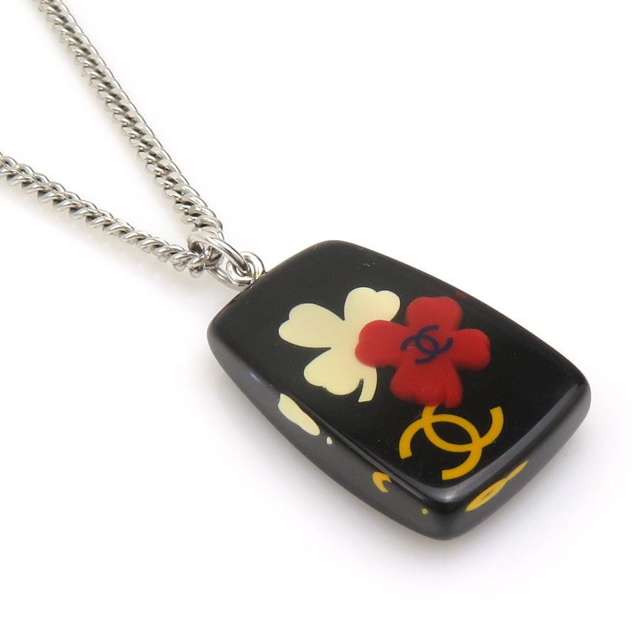 シャネル CHANEL ネックレス レジン/メタル ブラック×シルバー レディース【中古】 56564a
