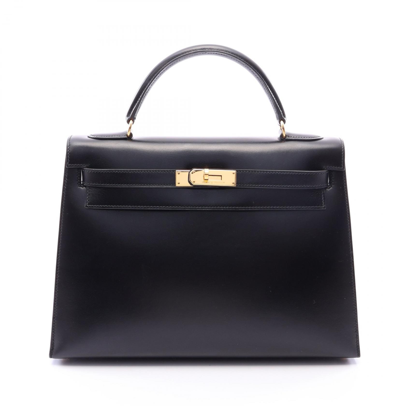エルメス HERMES ケリー32 外縫い 2WAY ハンドバッグ バッグ カーフ(牛革) ボックスカーフ ○X刻印(1994年製造) レディース ブラック系 【中古】