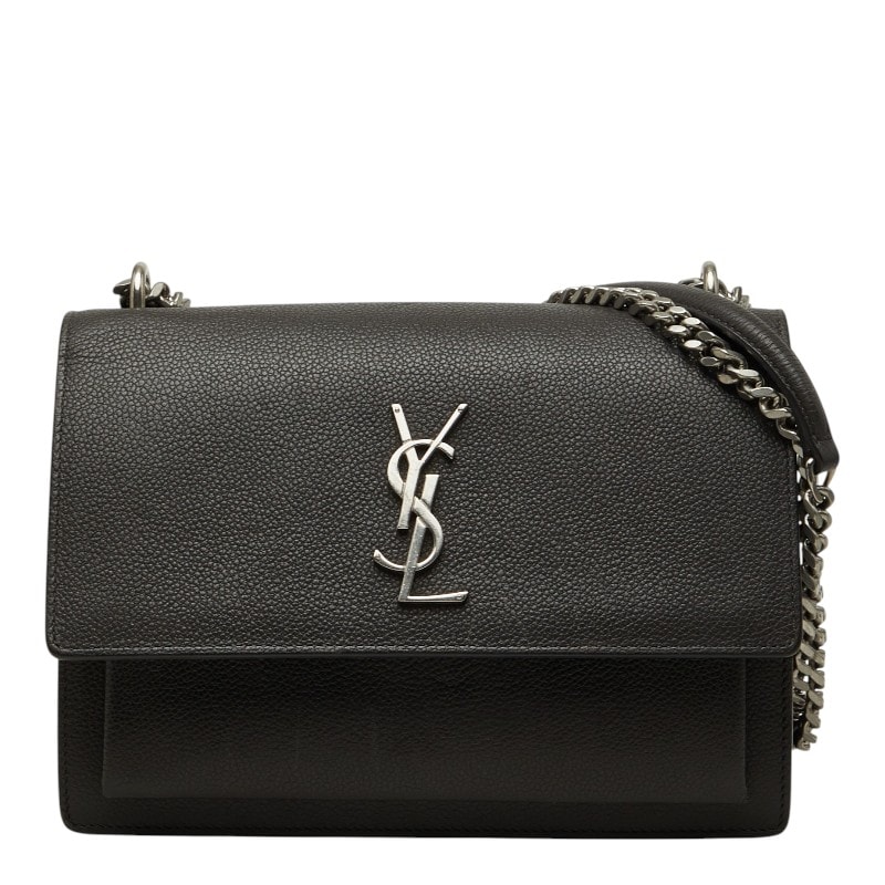 サンローラン YSLロゴ サンセット ミディアム チェーン ショルダーバッグ 442906 グレー レザー レディース SAINT LAURENT 中古