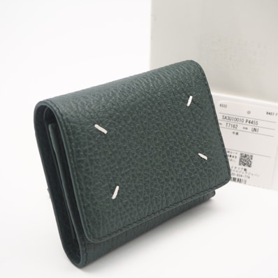 極美品 MAISON MARGIELA メゾンマルジェラ 4ステッチ 三つ折り ウォレット SA3UI0010 三つ折り財布 グリーン カーフレザー メンズ