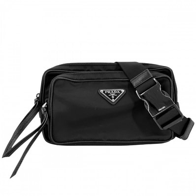 PRADA プラダ ボディバッグ ウエストバッグ トライアングルロゴ ショルダーバッグ ベルトバッグ 1BL010 ナイロン ブラック 黒 シルバー金具 レディース 美品【中古品】