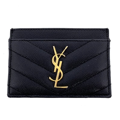YVES SAINT LAURENT イヴ・サンローラン カードケース カードケース グレインカーフレザー ブラック レディース【中古】