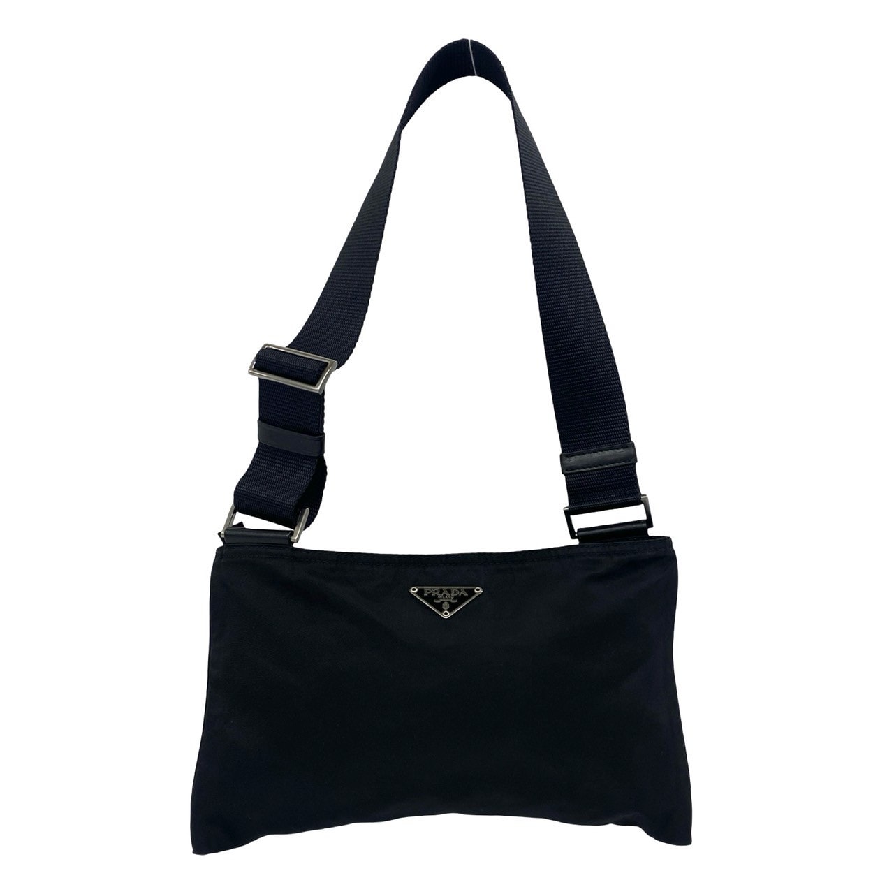 プラダ PRADA ナイロン ショルダー トートバッグ ブラック三角ロゴ B (目立った傷や汚れなし)】PRADA プラダ 三角ロゴ 金具 ナイロン