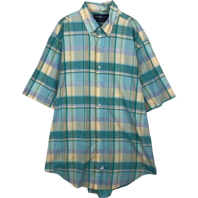 古着 ラルフローレン Ralph Lauren マドラスチェック 半袖 ボタンダウン チェックシャツ メンズXL相当/eaa495211