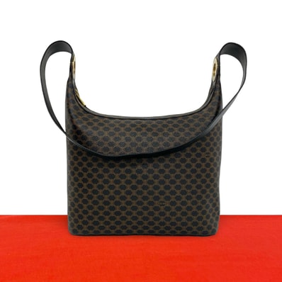 CELINE セリーヌ マカダム 柄 サークルロゴ レザー PVC ショルダーバッグ ブラウン
37748