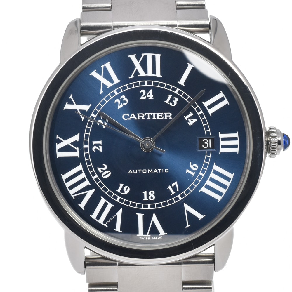 値下 カルティエ CARTIER WSRN0023 ロンド ソロ ドゥ カルティエ ブルー 自動巻き メンズ 美品 保証書付き 腕時計 E#147183