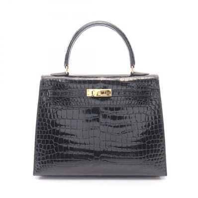エルメス HERMES ケリー25 外縫い 2WAY ハンドバッグ バッグ エキゾチックレザー ポロサスリセ □C刻印(1999年製造) レディース ブラック系 【中古】