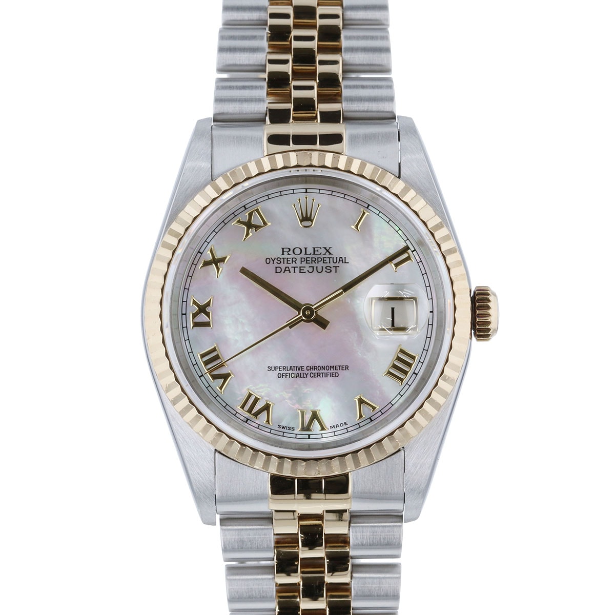 ROLEX ロレックス デイトジャスト シェル文字盤 MOP 腕時計 16233NR P番 ステンレス イエローゴールド ホワイト 自動巻き メンズ【中古】