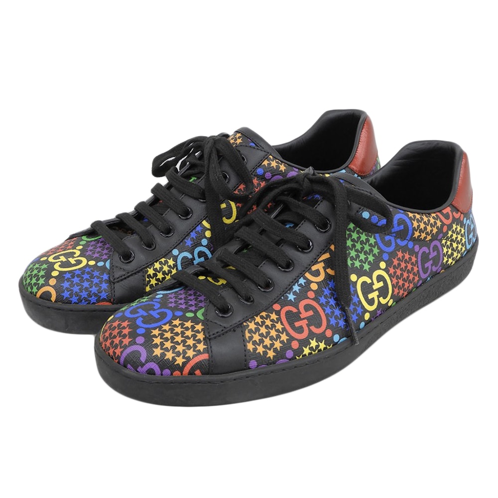 グッチ 美品 GGサイケデリック ローカット スニーカー シューズ メンズ ブラック×マルチカラー 7 610085 7