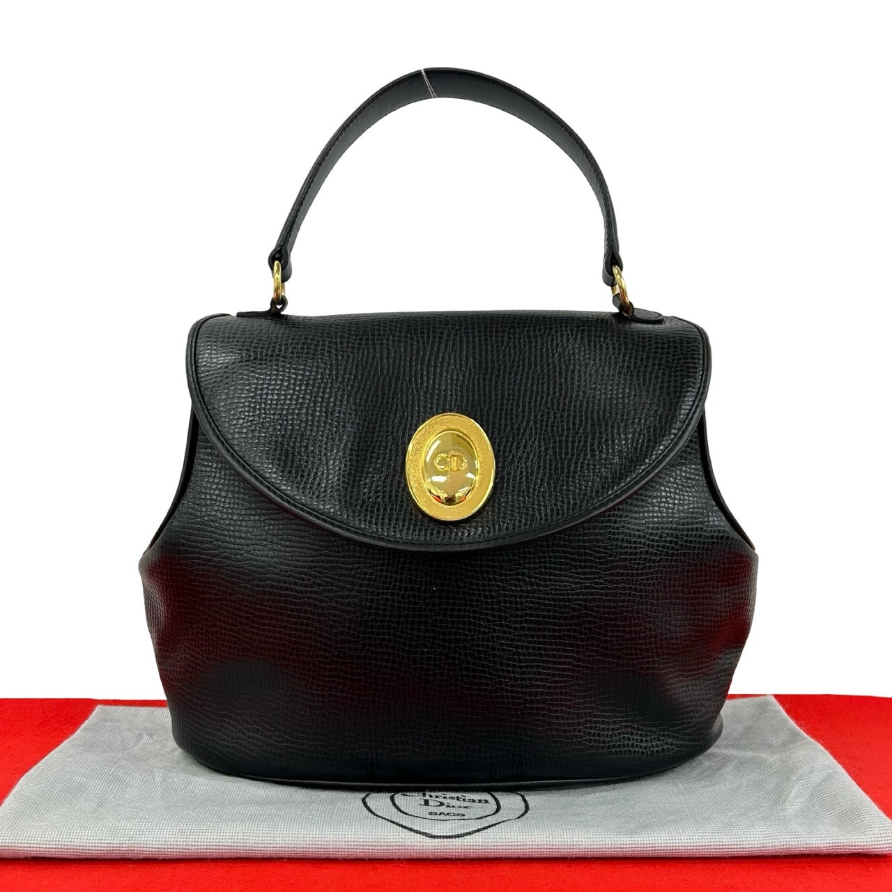 Christian Dior ディオール CD ロゴ 金具 レザー ハンドバッグ ブラック
50658