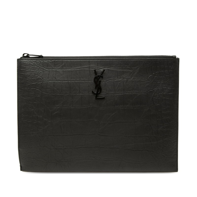 サンローラン YSLロゴ 形押し クラッチバッグ セカンドバッグ 453249 ブラック レザー レディース SAINT LAURENT 中古