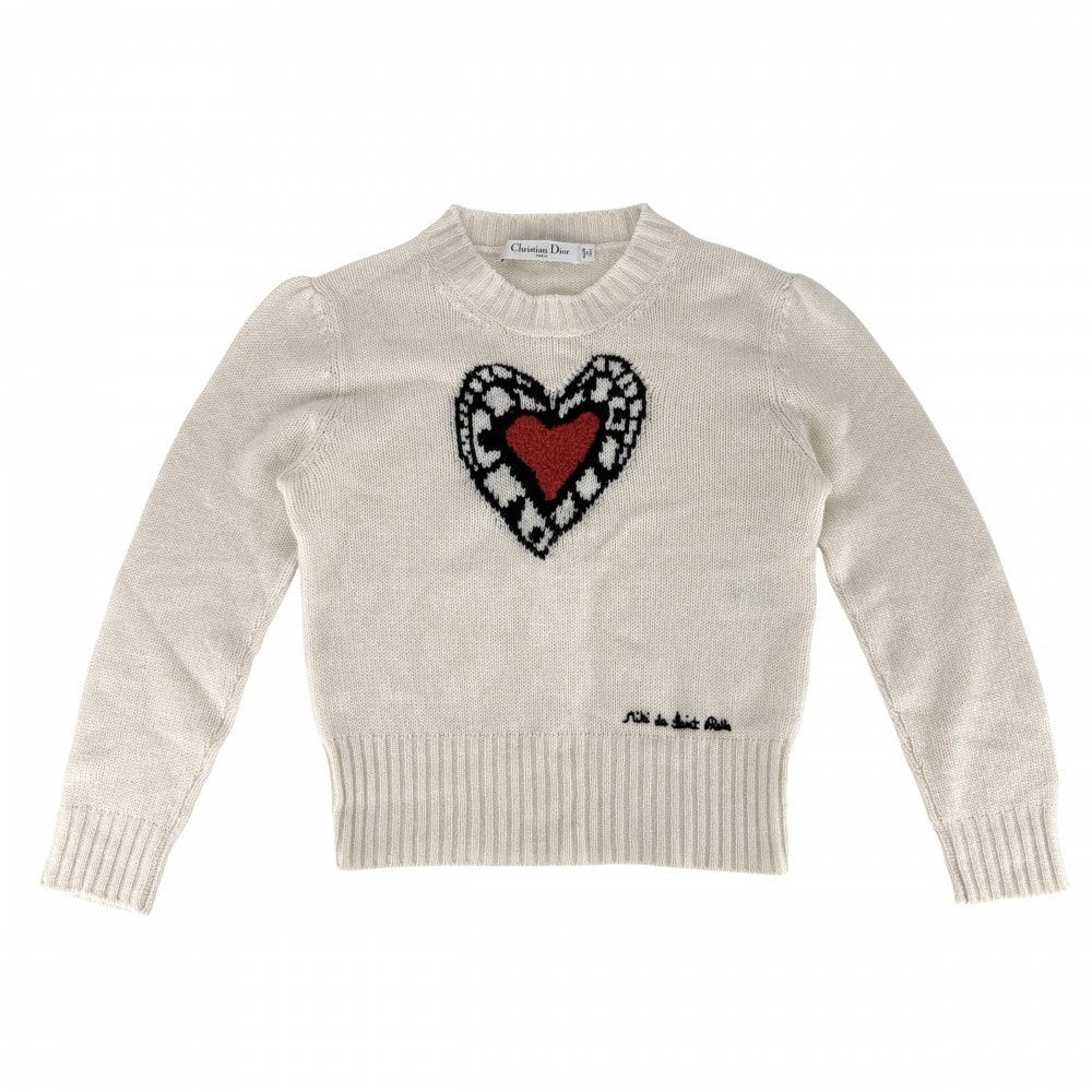 Christian Dior クリスチャンディオール ニット ハート トップス 長袖セーター アパレル 服 36 ホワイト 白 カシミヤ    レディース 秋 冬【中古品】
