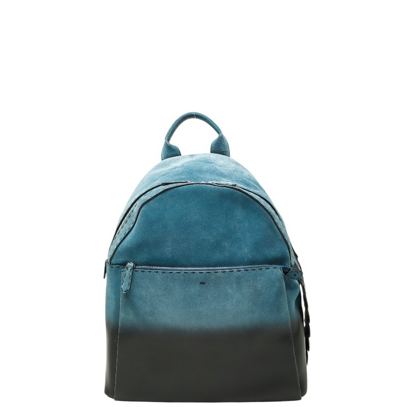 フェンディ セレリア クロコ リュック バックパック ブルー ブラック スウェード レザー レディース FENDI 【中古】