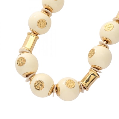 トリーバーチ Tory Burch ロゴ ネックレス ジュエリー GP(ゴールドメッキ) プラスチック レディース ゴールド系 / アイボリー系 【中古】