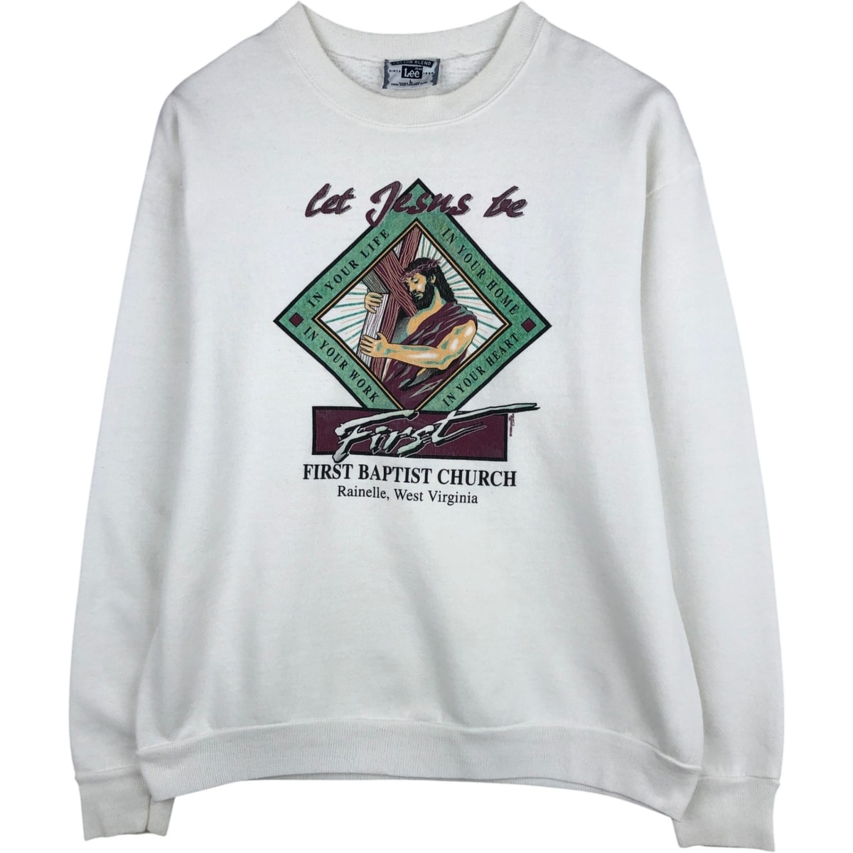 古着 90年代 リー Lee COTTON BLEND JESUS イエスキリスト プリントスウェットシャツ トレーナー USA製 メンズL相当/eaa624889