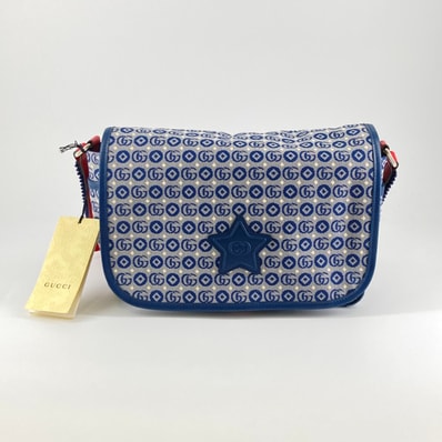 GUCCI(グッチ) ダブルGジオメトリック コットン ジャカード 664143 ショルダーバッグ ネイビー