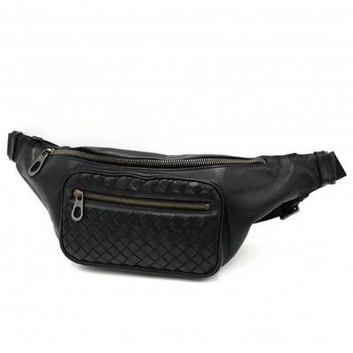 BOTTEGA VENETA(ボッテガヴェネタ)イントレチャート ウエストバッグ ボディバッグ ショルダーバッグ ブラック レザー メンズ 【中古】
