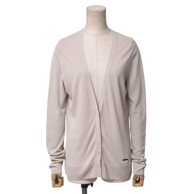 ■美品■BURBERRY バーバリー カーディガン サイズ2 ニット 長袖 ロゴプレート ライトベージュ ブランド古着【中古】20251021/RA6212