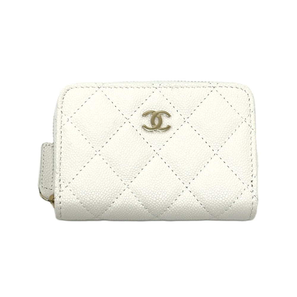 シャネル CHANEL ココマーク AP0216 マトラッセ クラシック ジップ コインパース コインケース キャビアスキン ホワイト 未使用