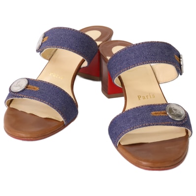 クリスチャンルブタン 【美品】SANDENIM チャンキーヒール デニム ベルト サンダル 36 1/2
