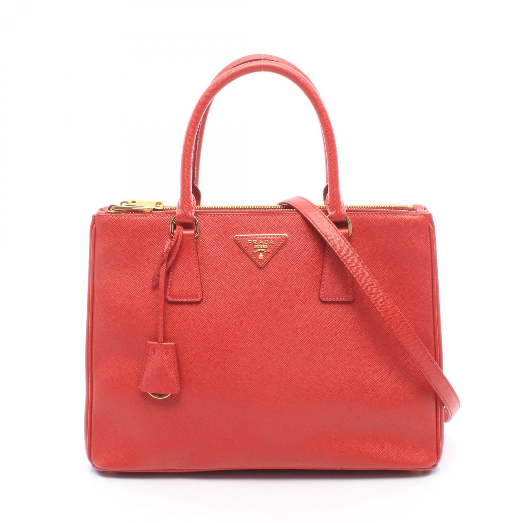 プラダ PRADA SAFFIANO LUX ガレリア ラージ 2WAY トートバッグ バッグ サフィアーノレザー レディース レッド系 【中古】