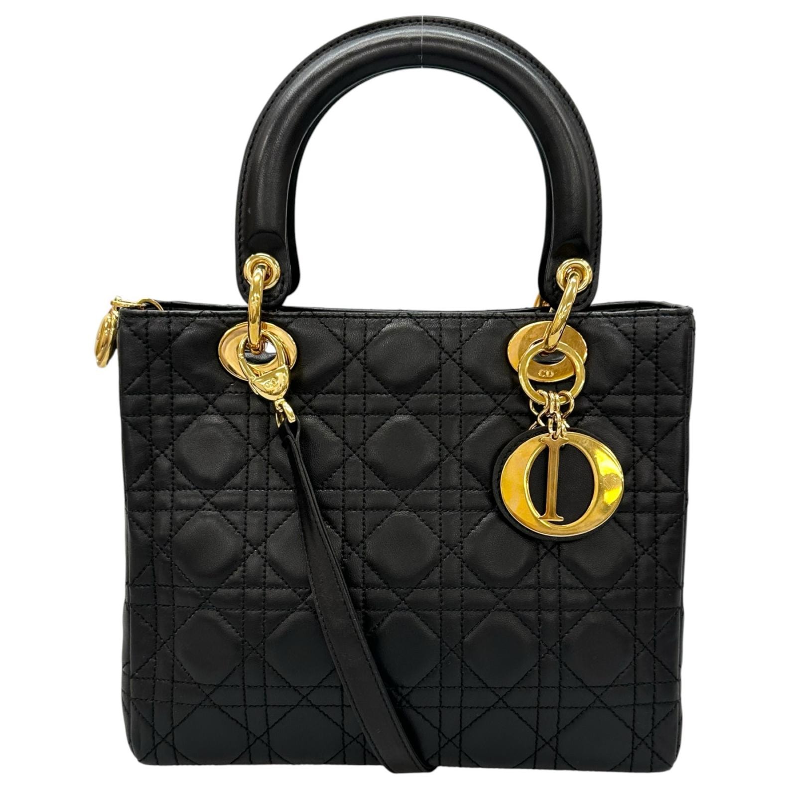 美品 Dior ディオール レディディオール ハンドバッグ ラムスキン ブラック レディース ミディアム【中古】