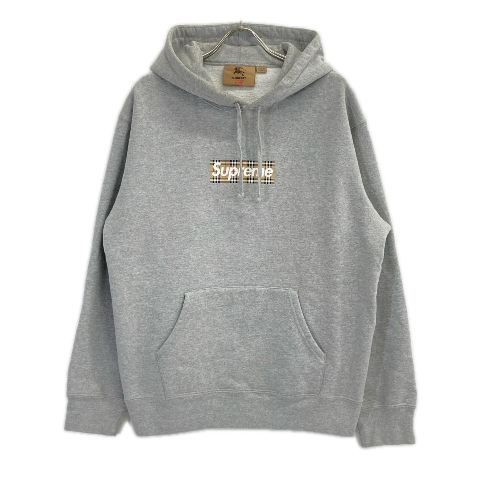 シュプリーム ×BURBERRY グレー ノバチェック  Box Logo Hooded Sweatshirt M
