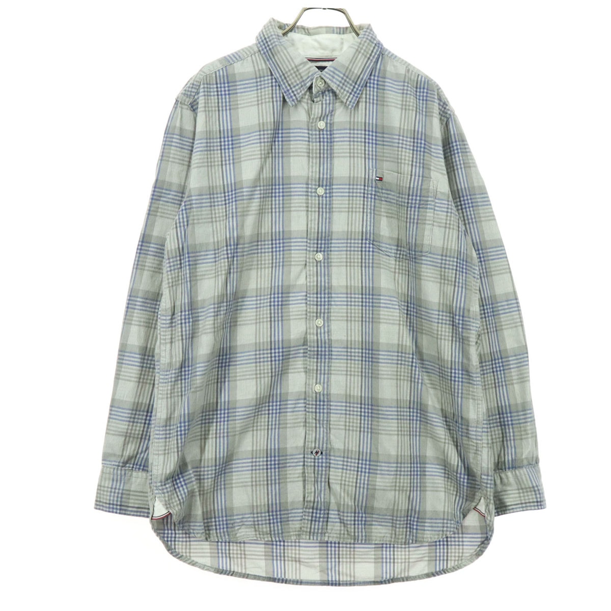 TOMMY HILFIGER トミーヒルフィガー チェック柄 長袖 コットンシャツ XL グレー系